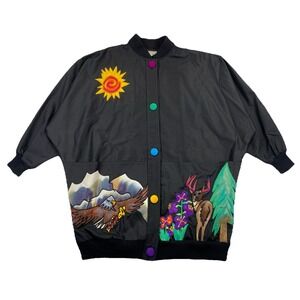 Silkscapes Women's Size Medium Nature Screen Button Up Jacket Vintage